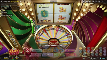 Screenshot della ruota principale di Crazy Time con segmenti colorati